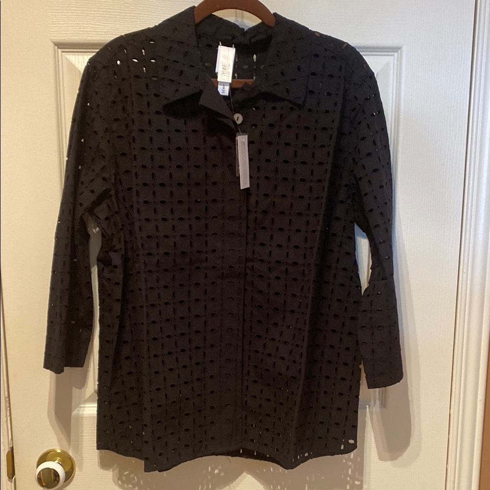 Wynne Collection Black Eyelet Button-Up Shirt
